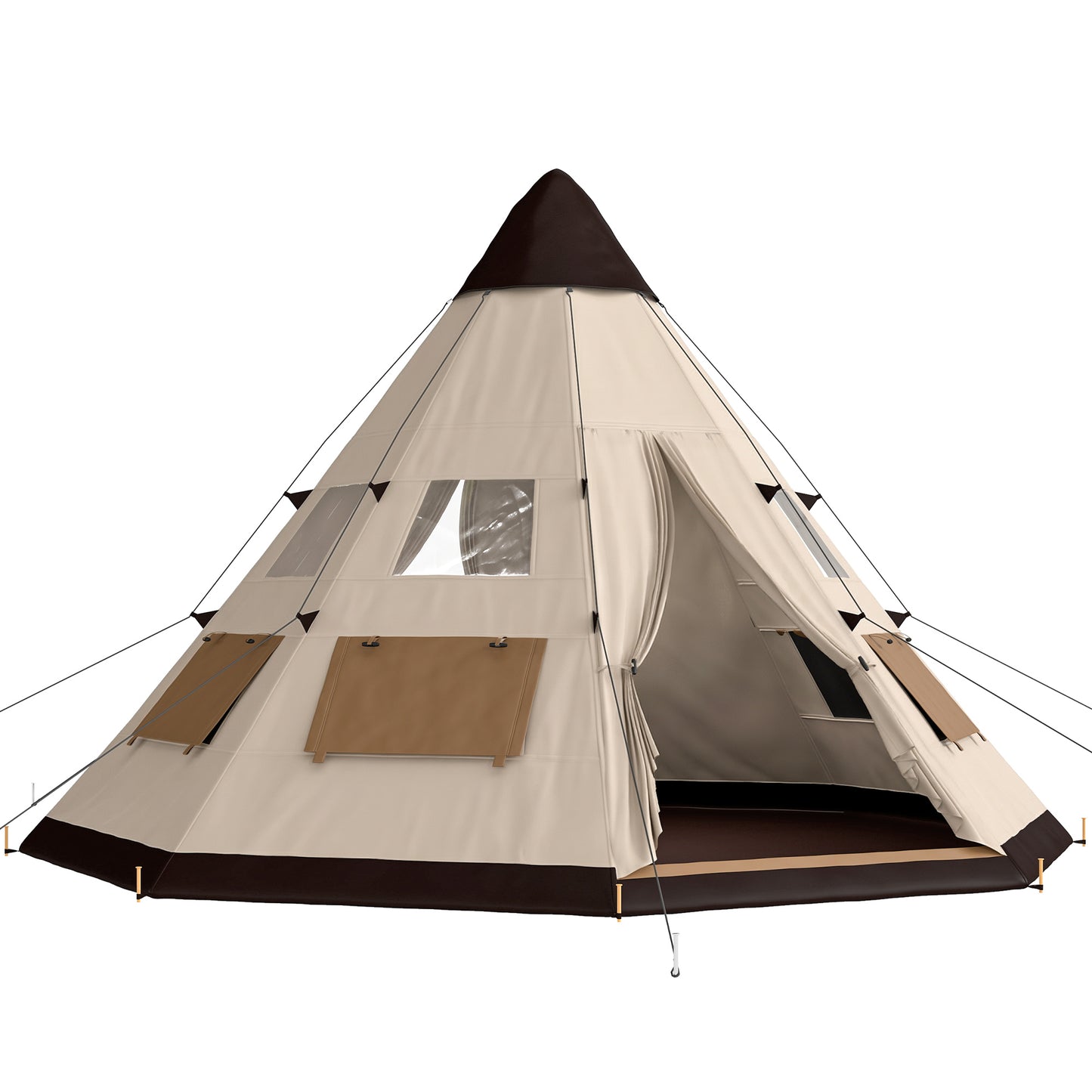 6 Men Tipi Tent with Carry Bag - Khaki