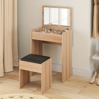 Dressing Table with Mirror and Stool, Vanity Makeup Table with Flip Up Mirror, Vanity Desk with Storage Unit and Padded Seat