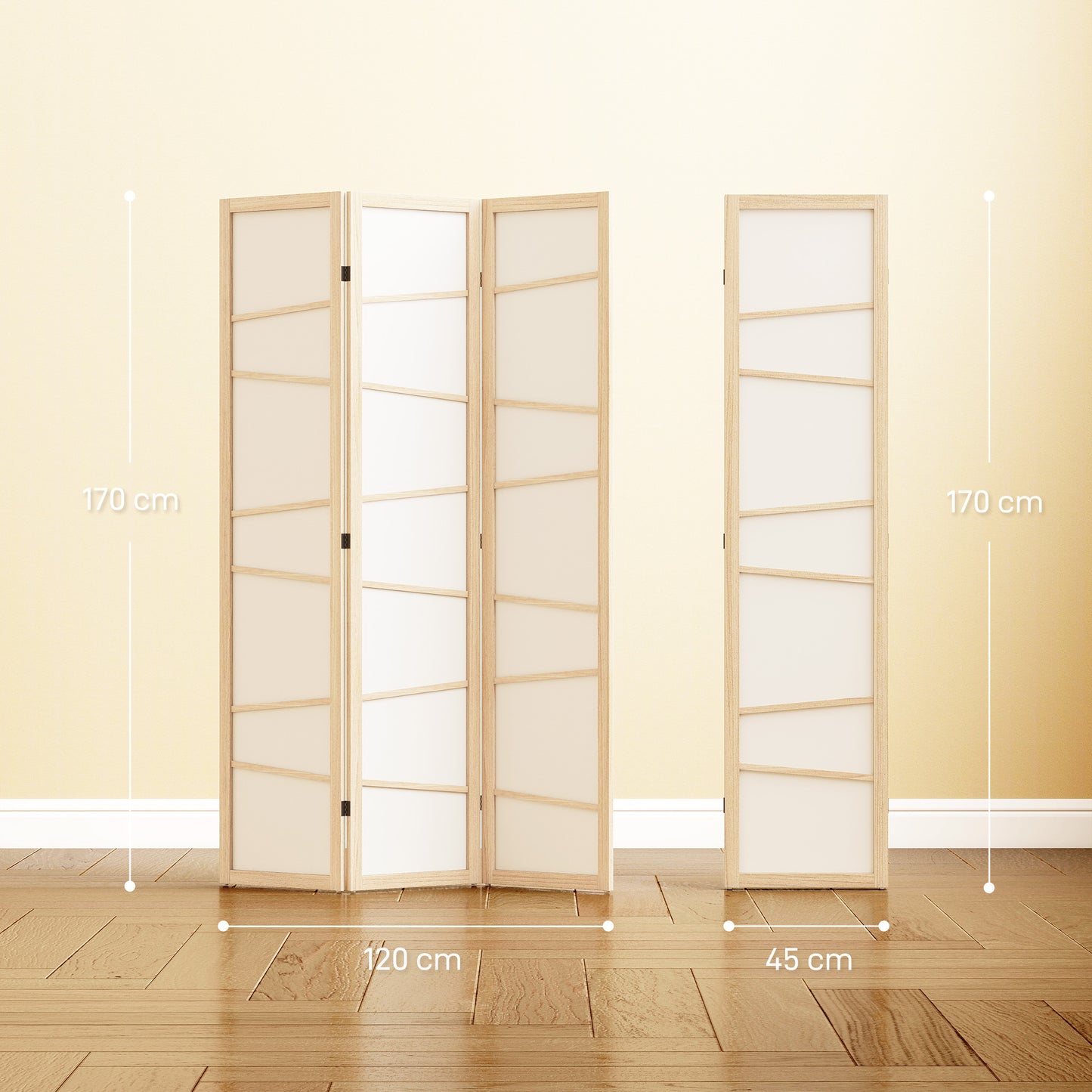Wooden Folding Privacy Screen, 3 Panel Room Divider for Bedroom, Natural Wood Finish