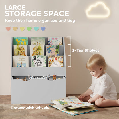 Bookcase for Kids with Shelves, Drawer, Bookcase for Bedroom, Playroom, Grey