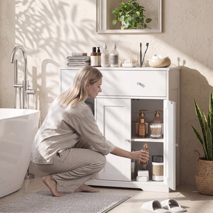 Bathroom Floor Cabinet, Freestanding Bathroom Cabinet with Drawer, Door, Open Shelves, White