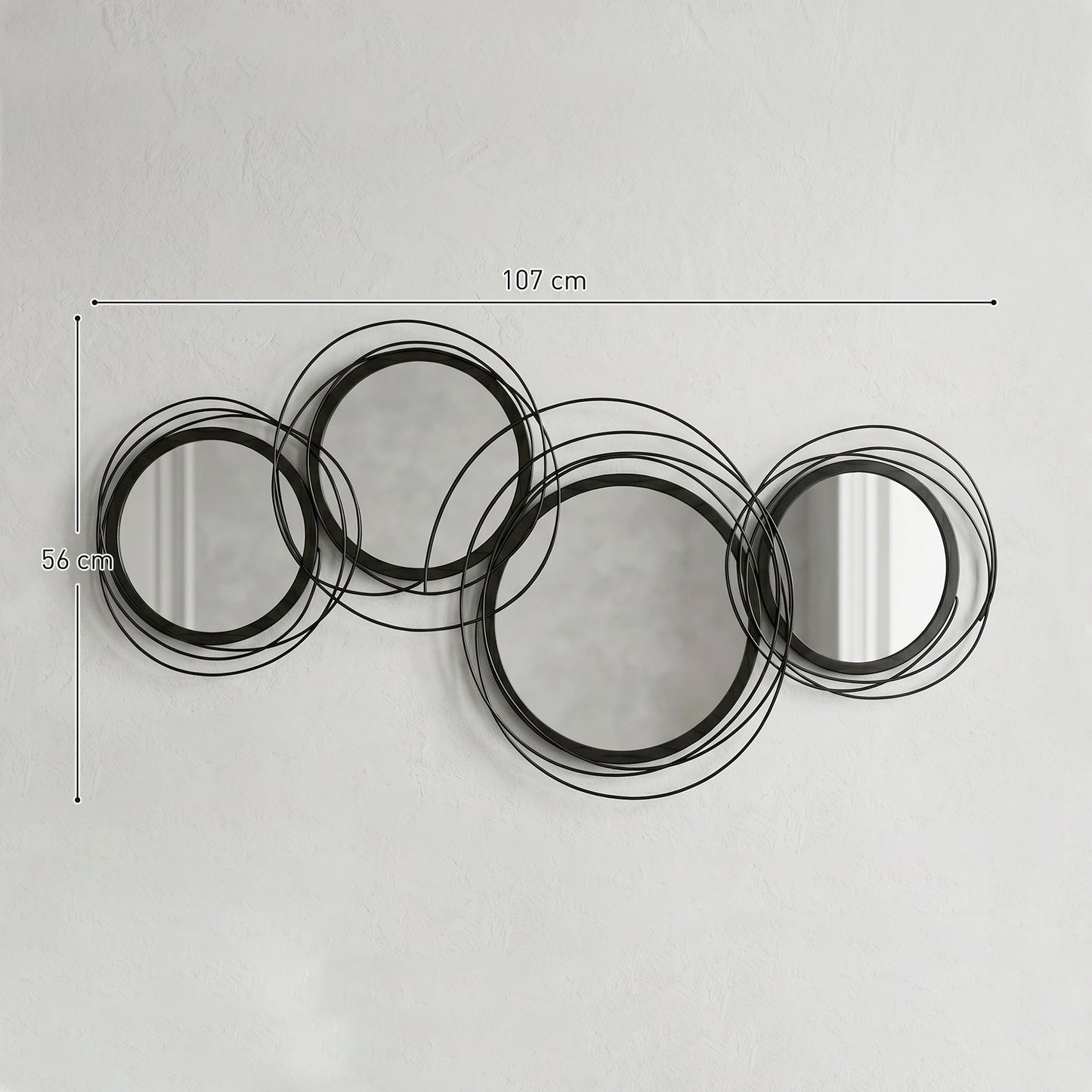 Metal Wall Art 56cm Modern Decorative Mirror Decor for Living Room Bedroom Dining Room, Black