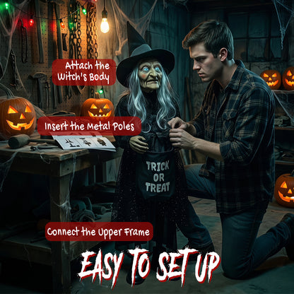94cm Animated Witch Halloween Decoration, Scary Halloween Animatronics Decor with Sound Touch Activated & Light Up Eyes