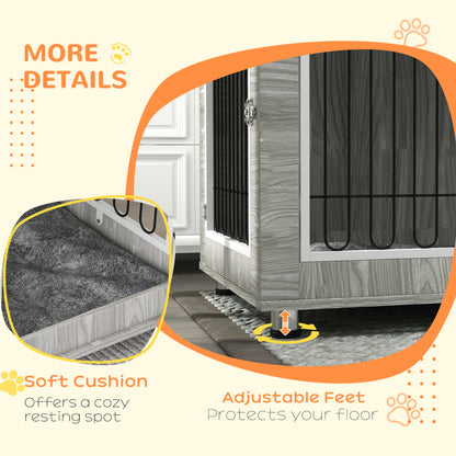 Dog Crate Furniture, Dog Cage End Table. with Soft Cushion, Double Door, for Large Dogs, Grey