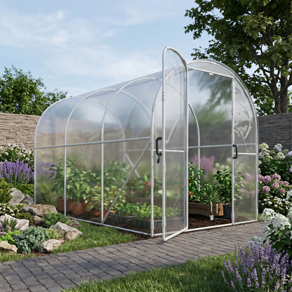 Polytunnel Greenhouse Walk-in Grow House with PE Cover, Door and Galvanised Steel Frame, 3 x 2 x 2m, Clear