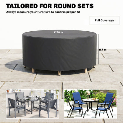 Round Garden Furniture Cover, Waterproof Garden Table Cover, 420D Heavy Duty Oxford for Outdoor, Dia.214 x 70 cm, Black