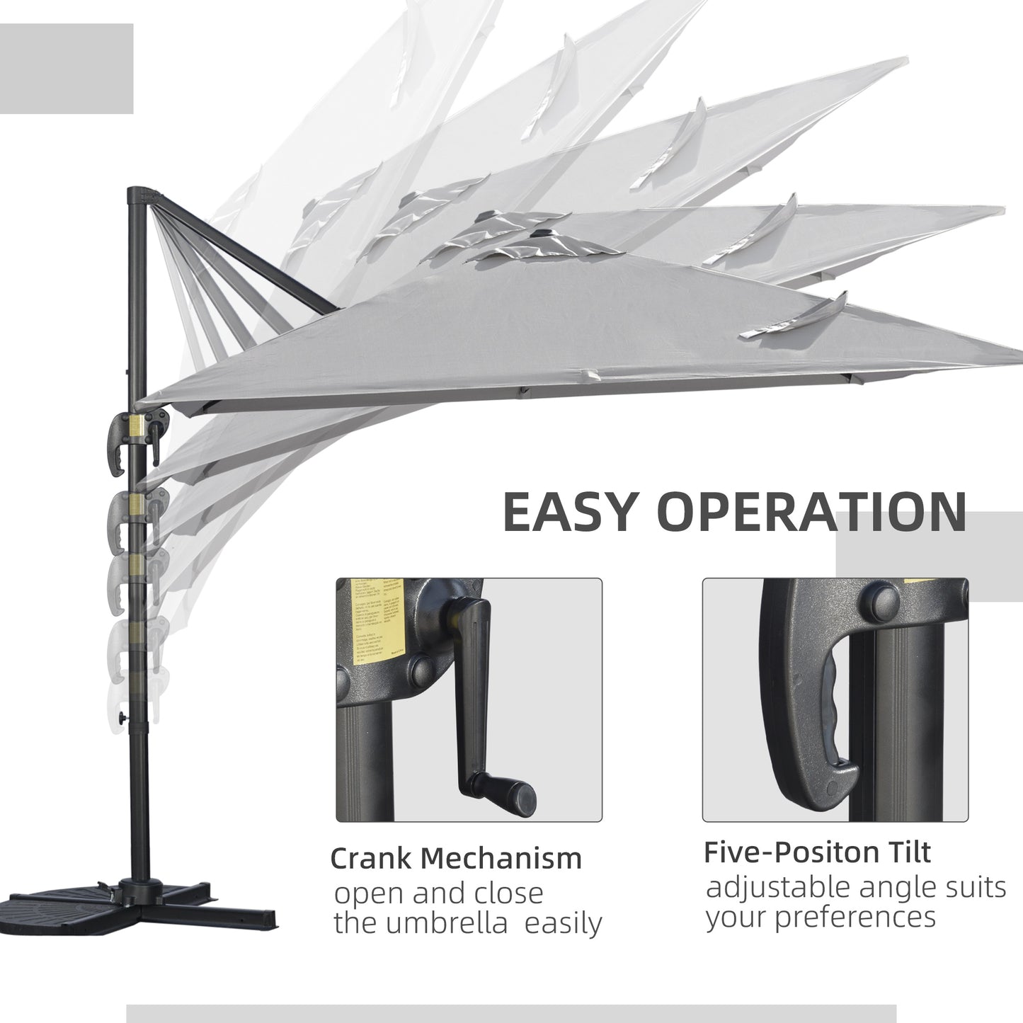 2.7 x 2.7 m Cantilever Parasol, Square Overhanging Umbrella with Cross Base, Crank Handle, Tilt