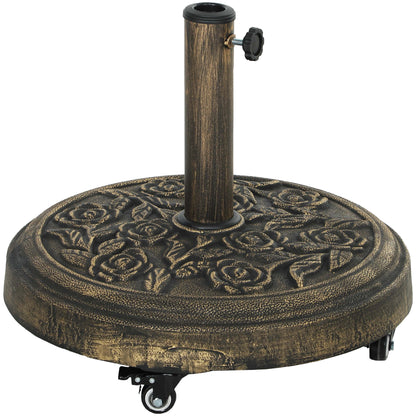 Parasol Base, Umbrella Base with Wheels Cast Iron Effect, for Umbrella, Canopy, Weather Resistant, Bronze Tone