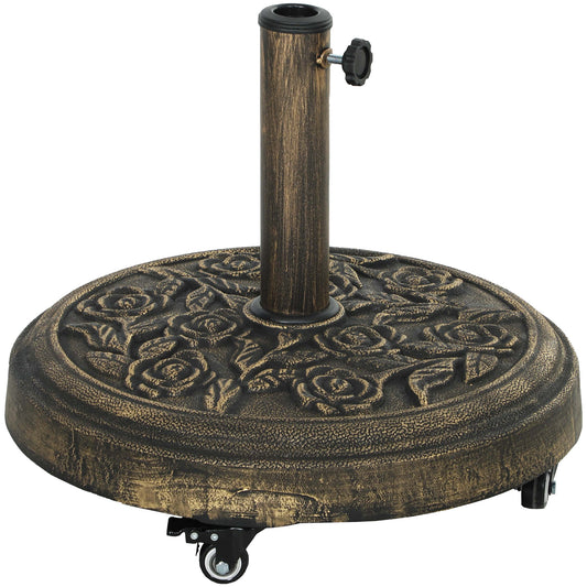 Parasol Base, Umbrella Base with Wheels Cast Iron Effect, for Umbrella, Canopy, Weather Resistant, Bronze Tone