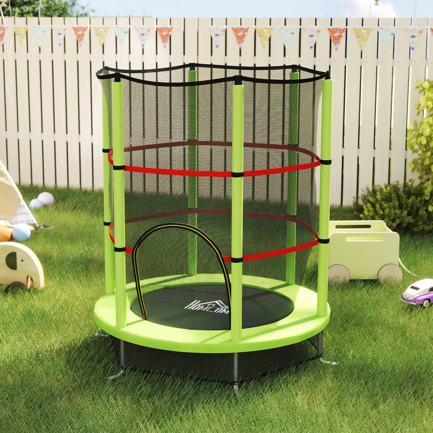Kids Trampoline, with Enclosure Net, Steel Frame, for Ages 3-6 Years - Green