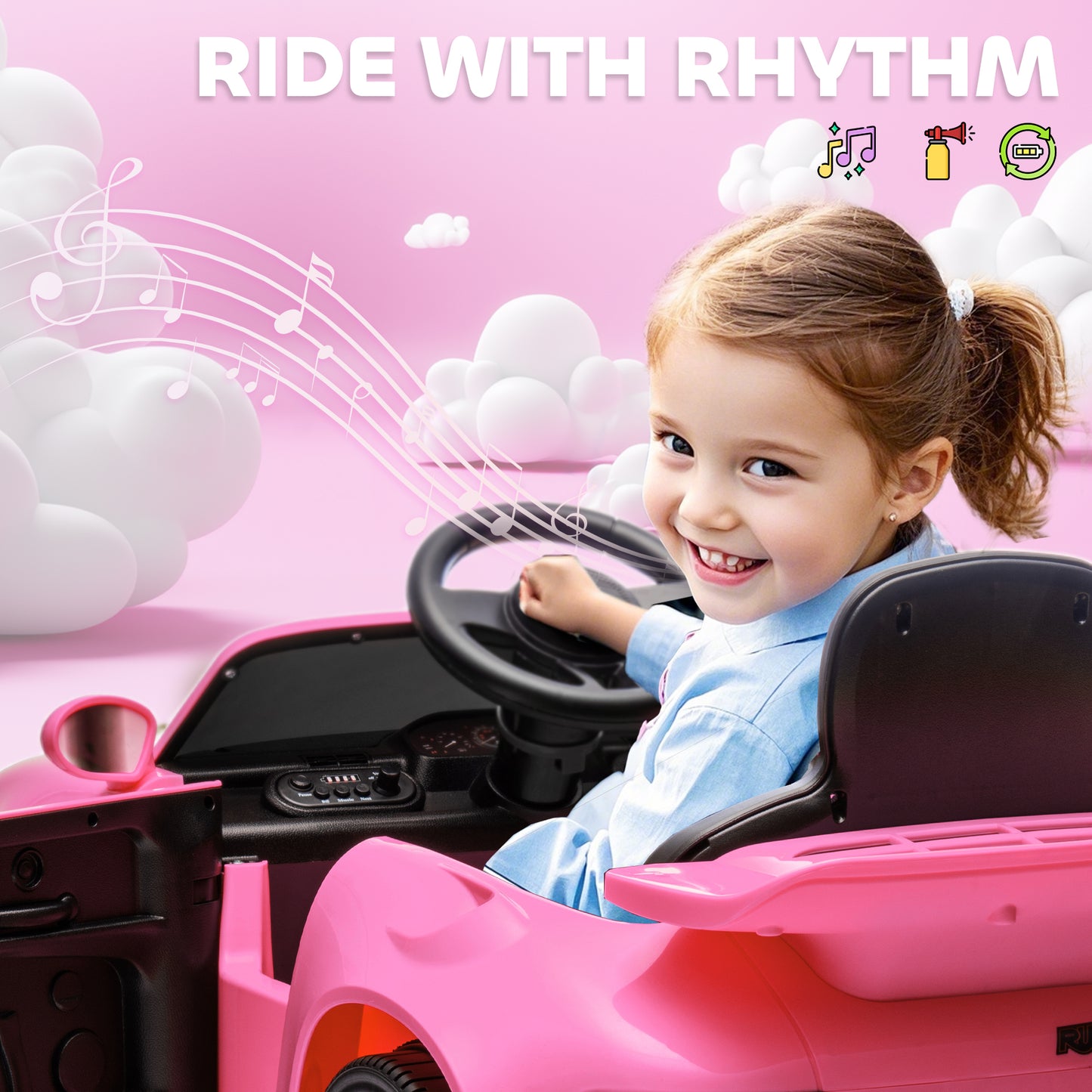 Licensed RUF CTR 2017-Yellowbird Electric Car for Kids, with Remote Control, Soft Start, MP3 Player, LED Lights, Pink