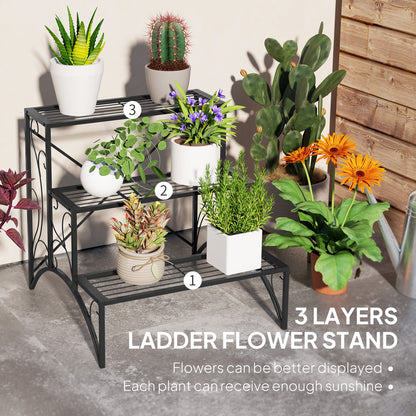Three-Tier Decorative Metal Plant Stand - Black