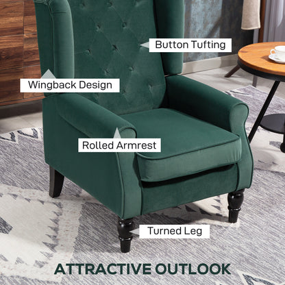 Wingback Accent Chair, Retro Upholstered Button Tufted Occasional Chair for Living Room and Bedroom, Green