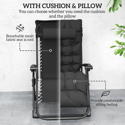 2 Piece Reclining Zero Gravity Sun Loungers with Cushions, Black