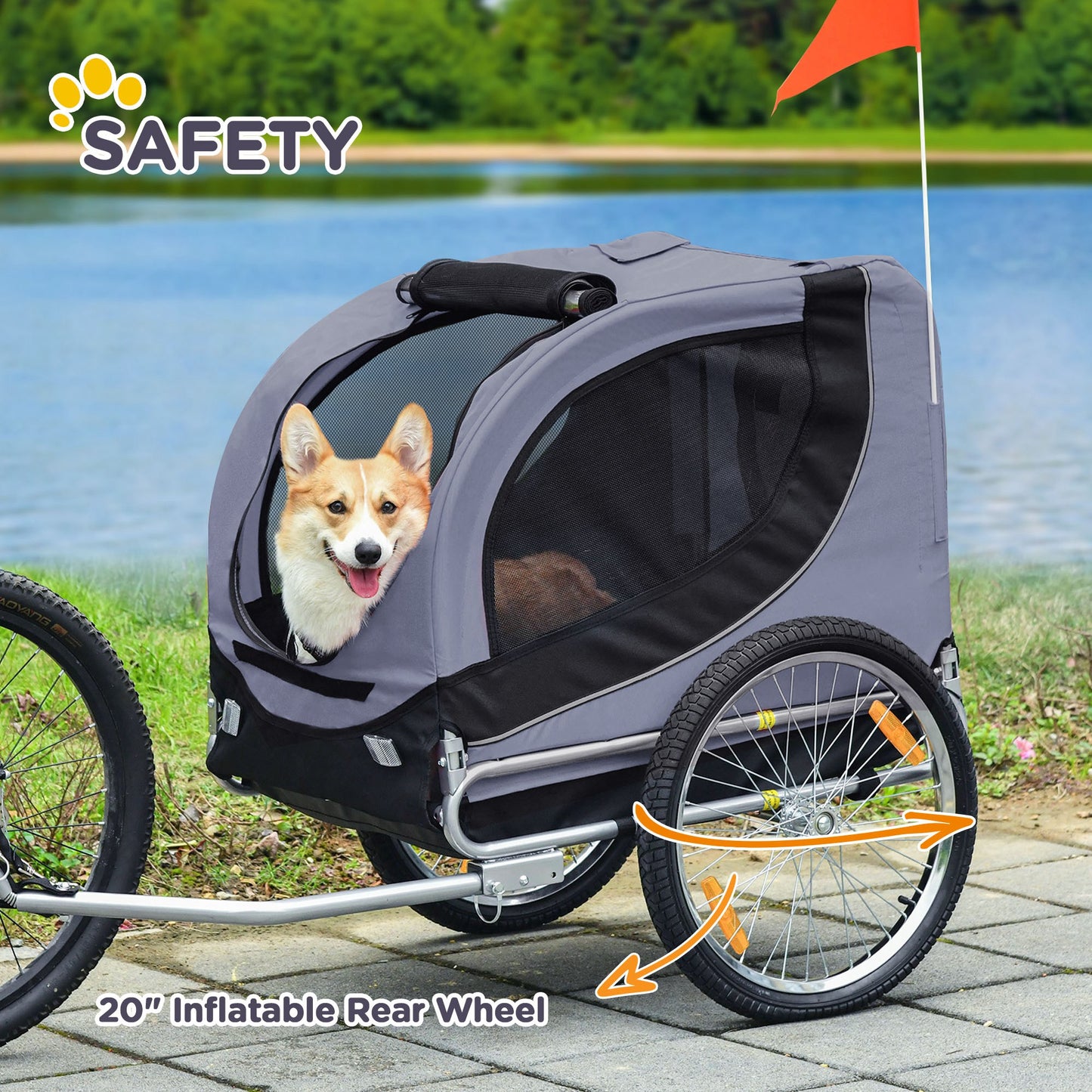 Steel Dog Bike Trailer Pet Cart Carrier for Bicycle Kit Weather Resistant w/ Hitch Coupler Travel Grey and Black