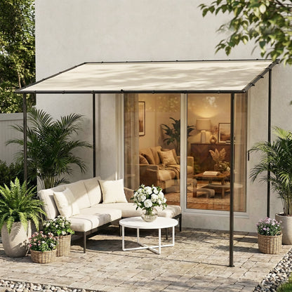 3 x 2 m Lean to Garden Pergola, Metal Frame Gazebo Pergola with UPF30+ Protection, Sloped Roof, Drainage Holes, Cream