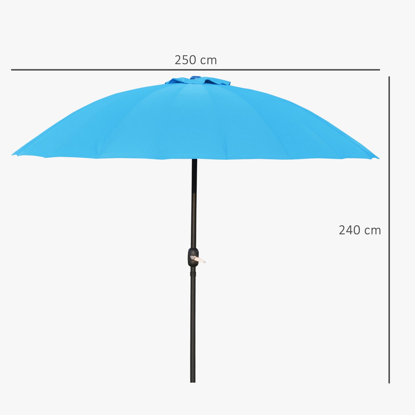 2.5m Shanghai Garden Parasol Umbrella with Crank & Tilt, Adjustable Outdoor Sun Shade, Blue
