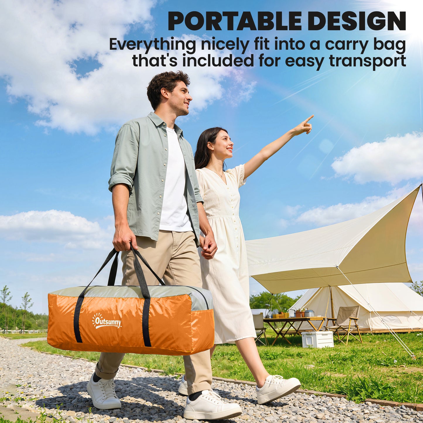 5 Man Camping Tent, Large Tunnel Tent, Water Resistant Hiking Shelter with Groundsheet and Carry Bag, Orange