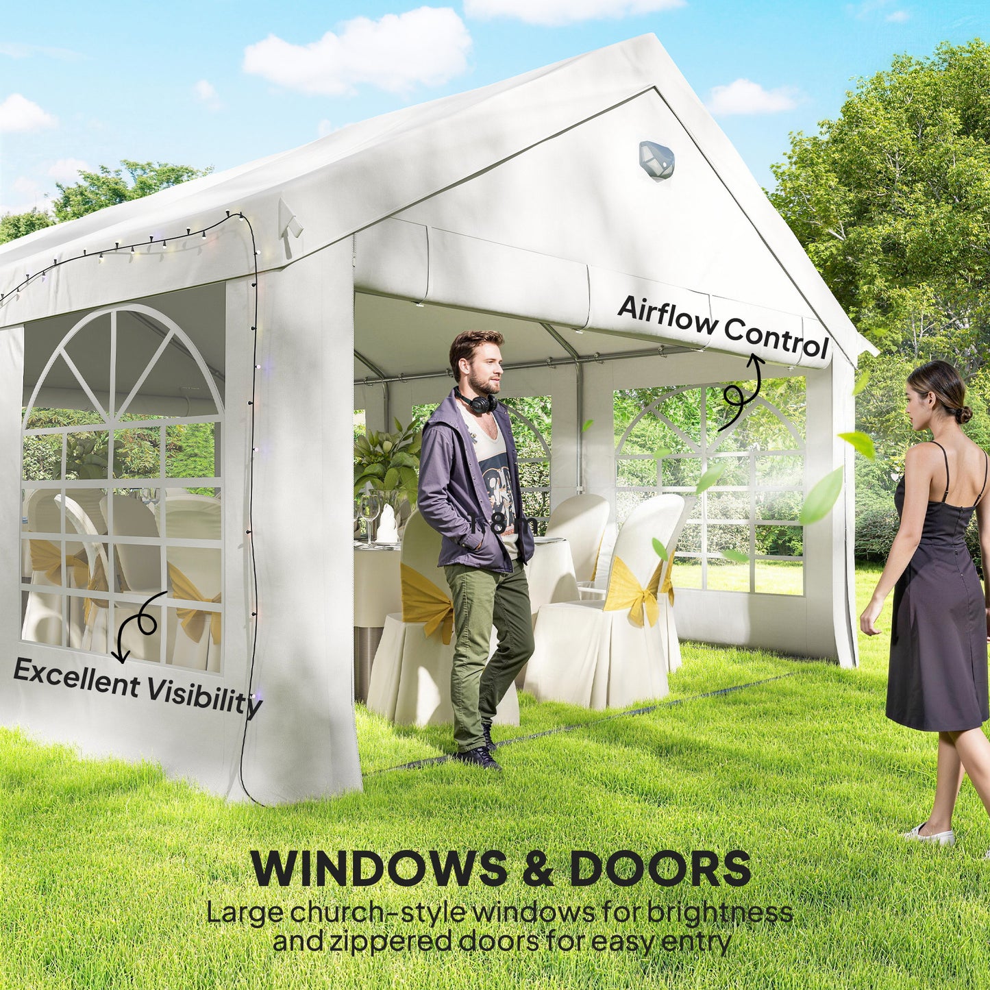 6 x 4 m Party Tent, Heavy Duty Gazebo Canopy with Windows, Outdoor Party Wedding Tent with 4 Removable Sidewalls