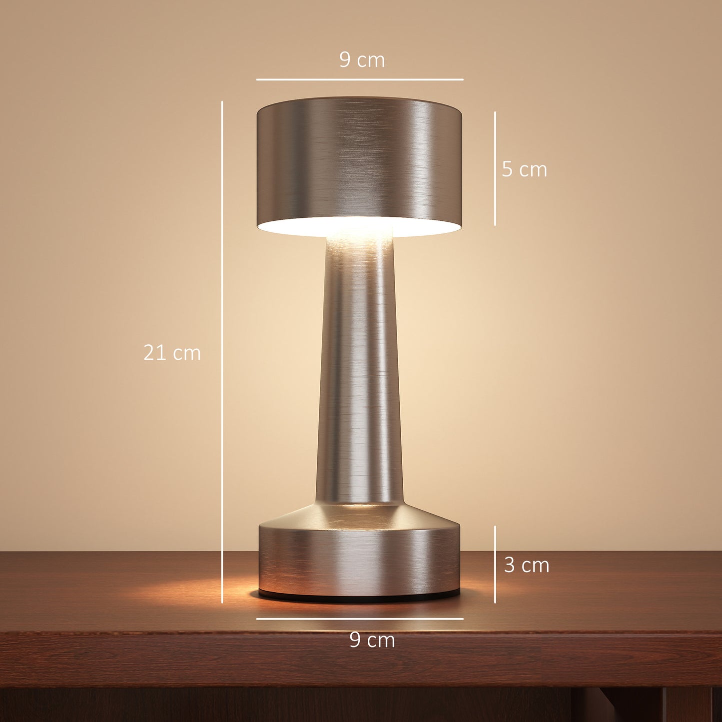 Cordless Table Lamp, Touch LED Desk Lamp with Rechargeable Battery, 3 Colour, for Bedroom Living Room, Silver
