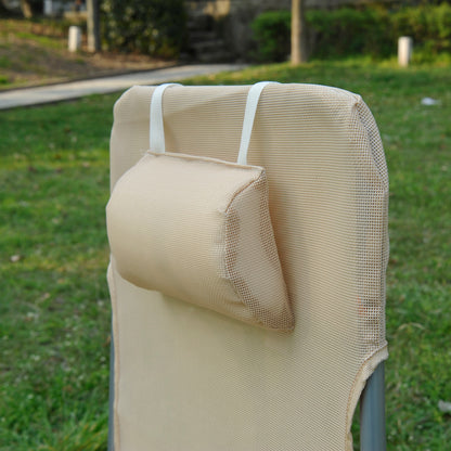 Folding Sun Lounger, Texteline Reclining Sun Bed with 5 Position Adjustable Backrest, Headrest, Beige
