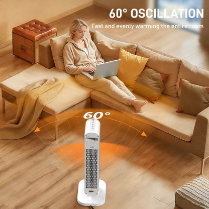 2000W Ceramic Electric Heater with Fan, Timer, Oscillation - White