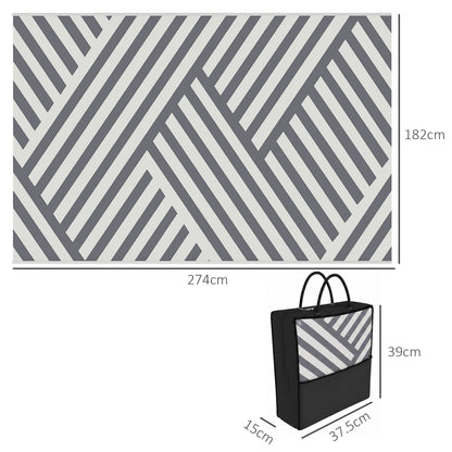 Plastic Straw Reversible RV Outdoor Rug with Carry Bag, 182 x 274cm, Grey and Cream