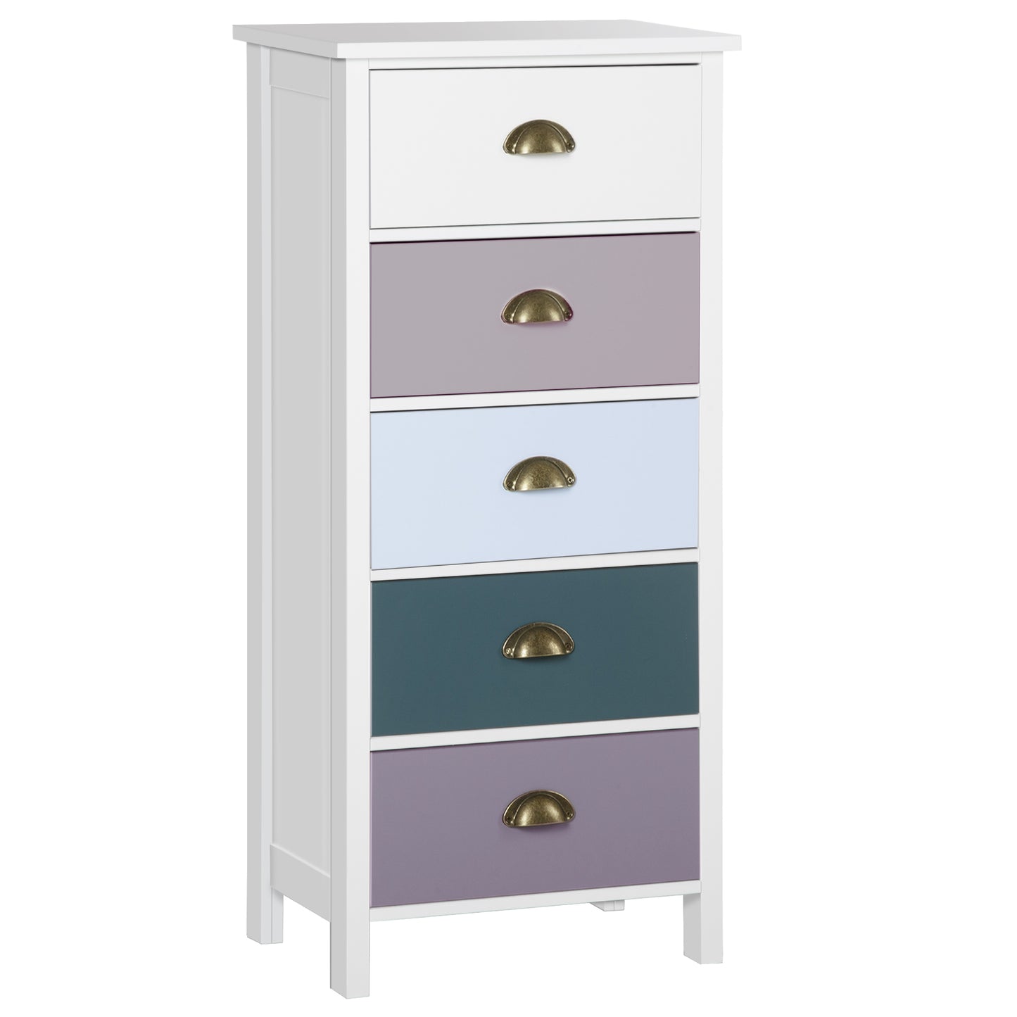 Slim Storage Cabinet Organiser, Chest of Drawers, 5-Drawer Dresser with Metal Handle for Living Room, Bedroom, Blue