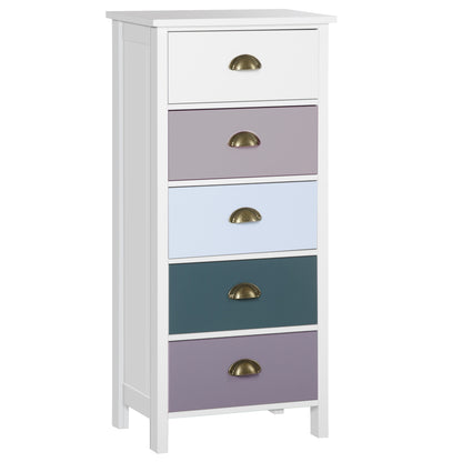 Slim Storage Cabinet Organiser, Chest of Drawers, 5-Drawer Dresser with Metal Handle for Living Room, Bedroom, Blue