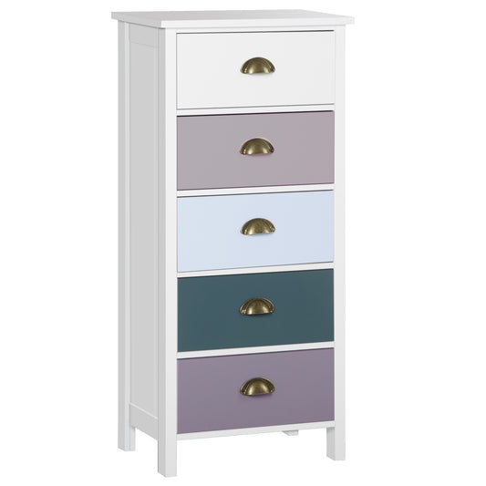 Slim Storage Cabinet Organiser, Chest of Drawers, 5-Drawer Dresser with Metal Handle for Living Room, Bedroom, Blue
