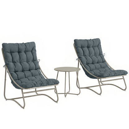 3 Piece Garden Bistro Set, Round Outdoor Bistro Table and Chairs Set for 2 with Texteline Seat and Cushions, Dark Grey