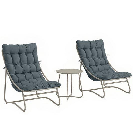 3 Piece Garden Bistro Set, Round Outdoor Bistro Table and Chairs Set for 2 with Texteline Seat and Cushions, Dark Grey