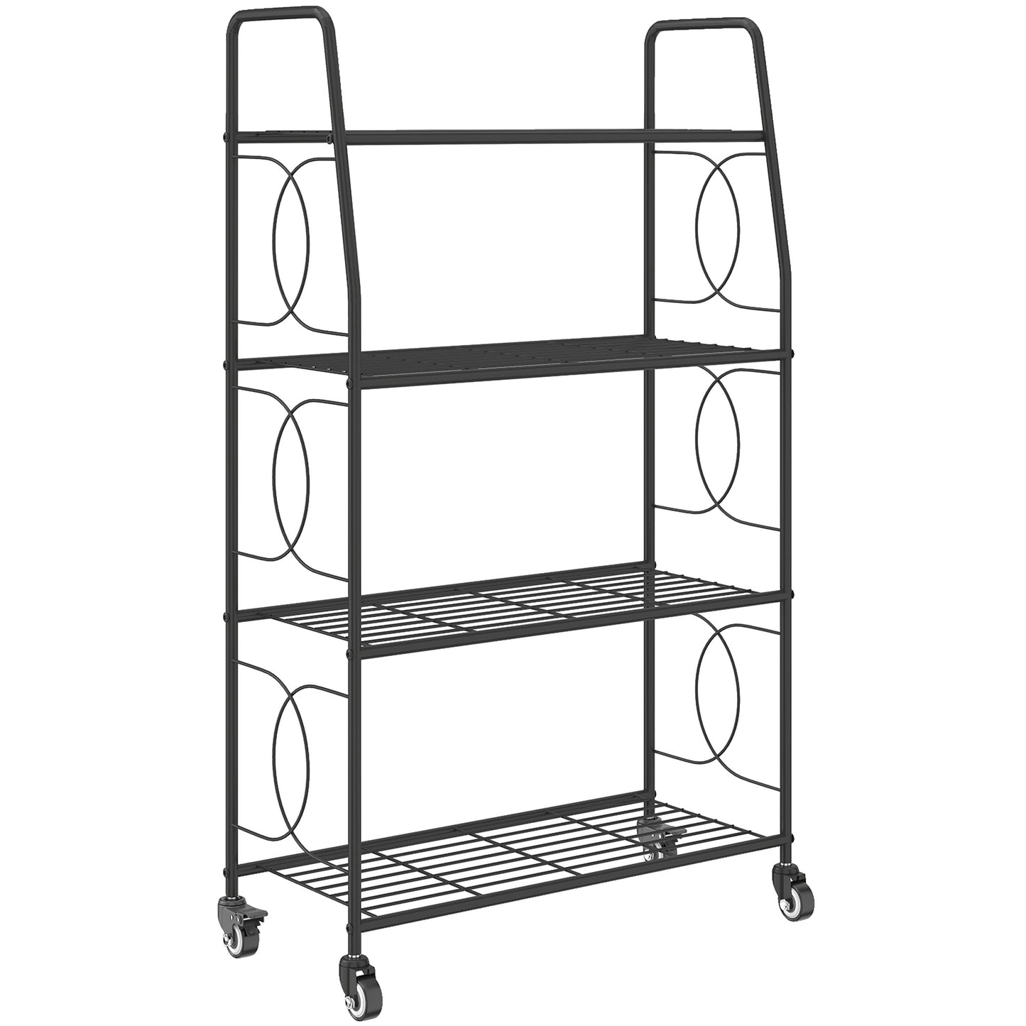 4-Tier Metal Plant Stand, Heavy Duty Ladder Shelf Potted Plants Display Rack with Lockable Wheels
