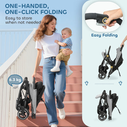 Travel Stroller, Lightweight Pushchair, Compact Buggy with Canopy, Basket and Multi-Position Recline, Light Grey