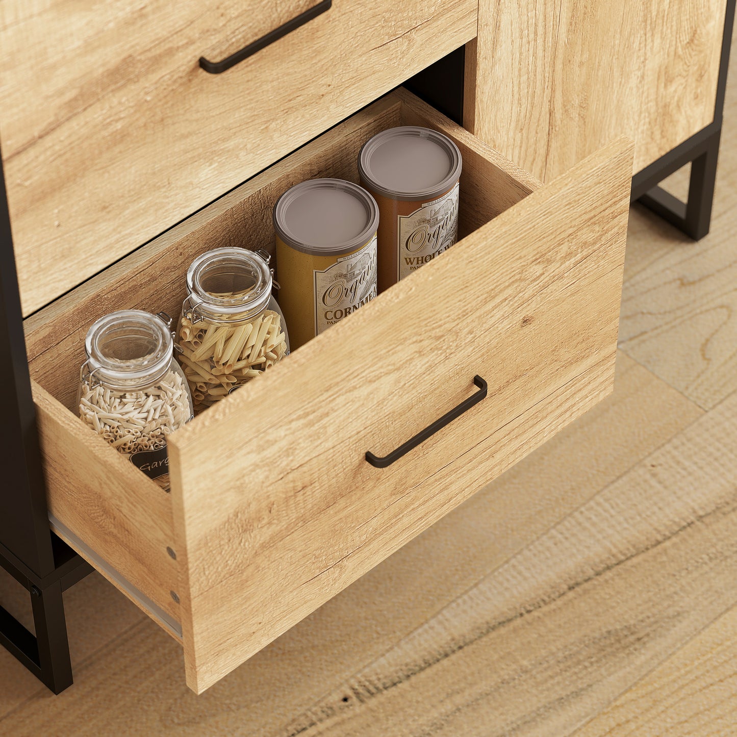 Tall Kitchen Cupboard, Freestanding Kitchen Pantry Cabinet with Adjustable Shelves, Drawers and Soft Close Door, 160cm