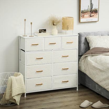 Chest of Drawers with 9 Fabric Drawers, Boucle Storage Organiser with Steel Frame, Fabric Dresser for Bedroom, Living Room