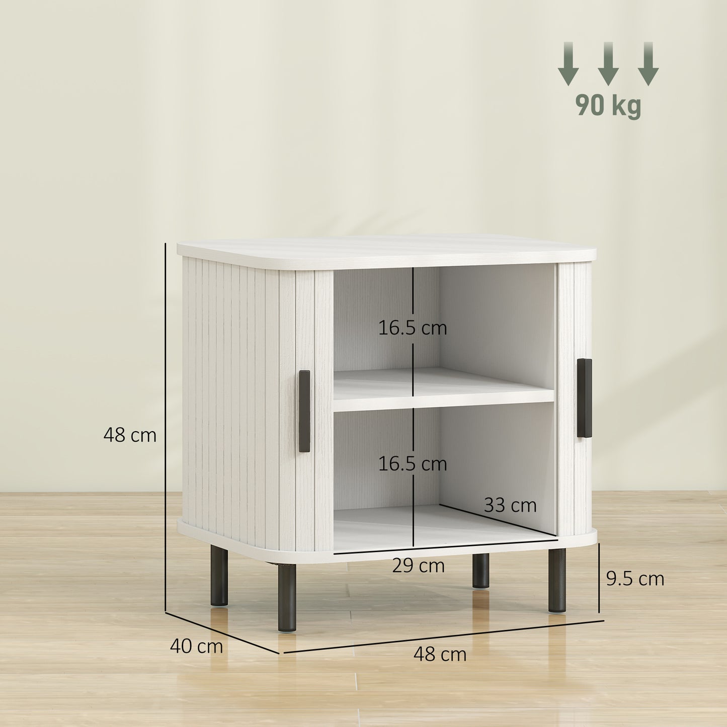 Nightstand with Sliding Doors and Metal Legs White Wood Effect