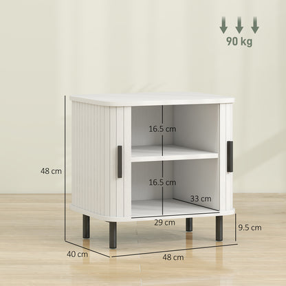 Nightstand with Sliding Doors and Metal Legs White Wood Effect