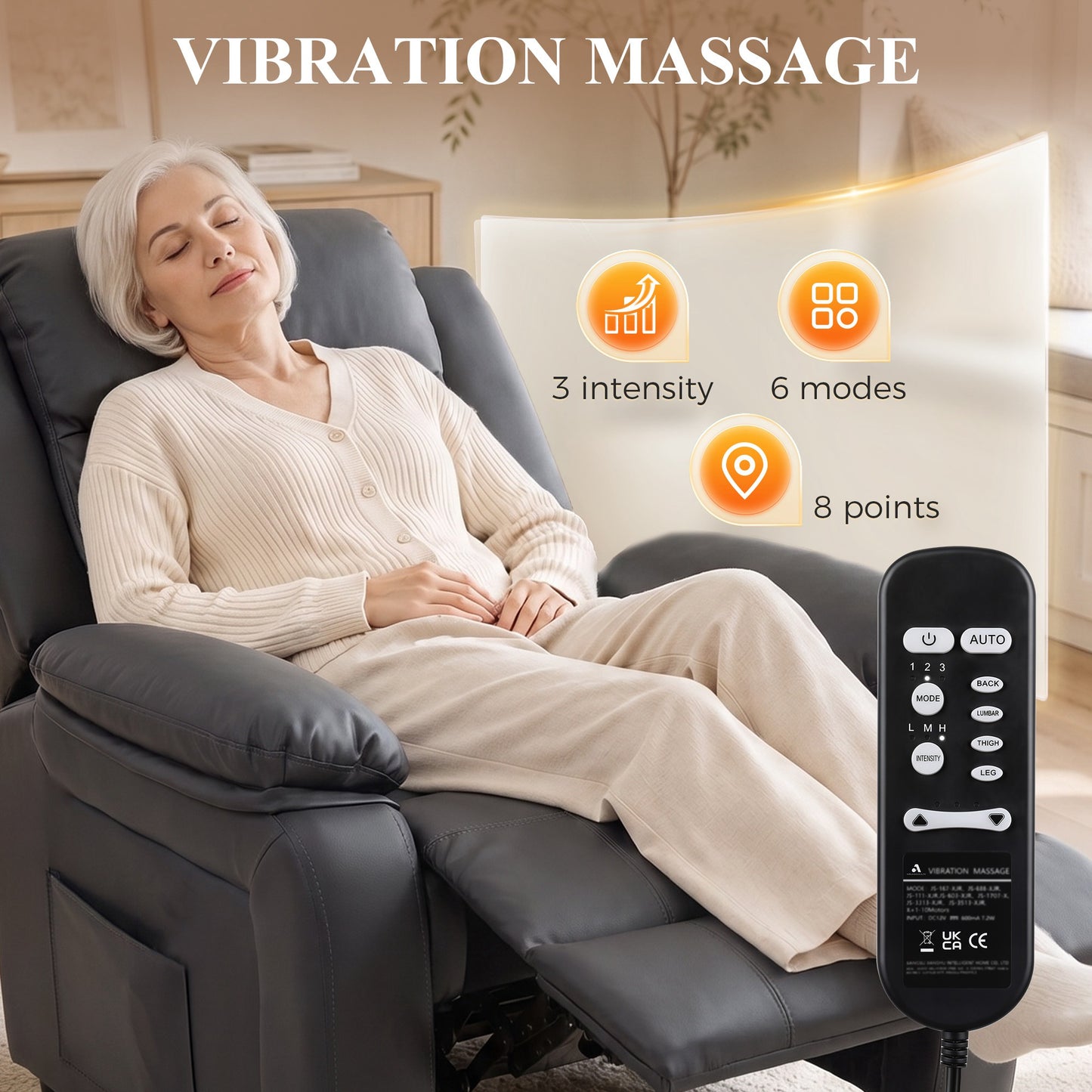 Riser and Recliner Chair with Vibration Massage, PU Leather Power Lift Chair for Elderly, Dark Grey