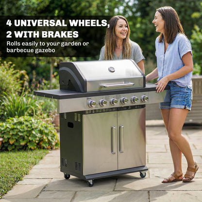 6 Burner Liquid Propane Gas BBQ Grill, Outdoor Portable Gas Barbecue Grill with Warming Rack, Side Tables, Cabinet