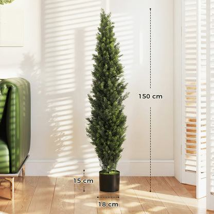 Set of 2 Decorative Artificial Plants Cypress in Weighted Pot, Fake Plant with 2035 Leaves, 150 cm