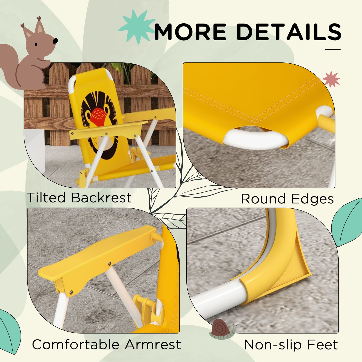 Kids Picnic Table and Chair Set, Lion Themed Outdoor Garden Furniture w/ Foldable Chairs, Adjustable Parasol - Yellow