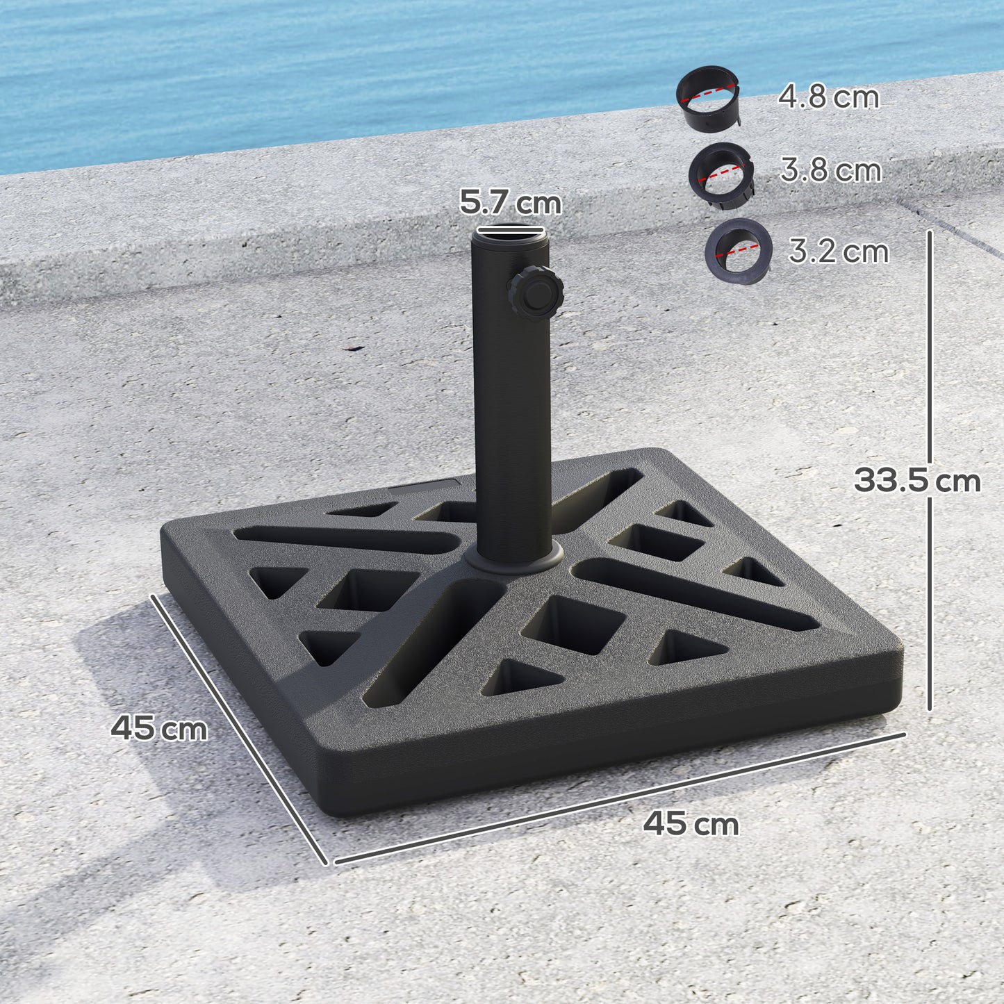 Garden Parasol Base, 15kg HDPE Outdoor Umbrella Stand Parasol Stand with Cut-Out Design, Sun Umbrella Base for 32, 38