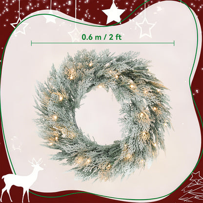 60cm/ 24inch Flocked Prelit Christmas Wreath