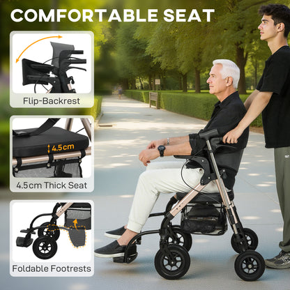 Rollator Walker Wheelchair, with Seat - Black