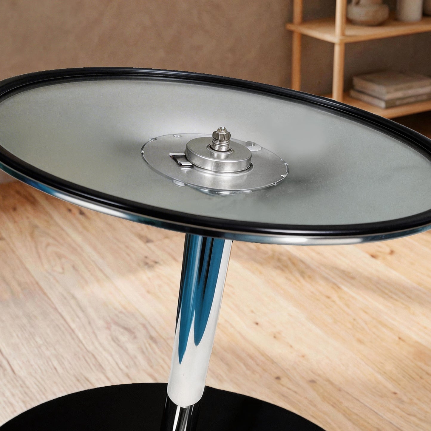 Round Bar Table, Modern Dining Table with Tempered Glass Top and Steel Frame for 4, 80 x 80 x 77cm, Black
