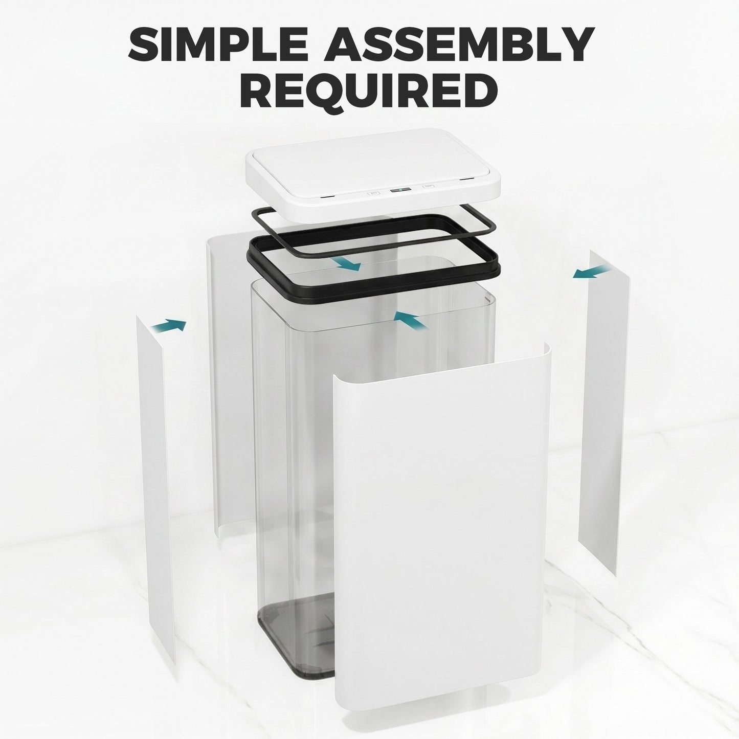 50L Sensor Bin with Soft-Close Lid, Stainless Steel Automatic Touchless Motion Sensor Kitchen Bin, White
