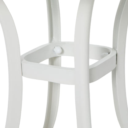 Cast Aluminium Bistro Table, Outdoor Square Side Table with Umbrella Hole, Garden Table for Balcony, White