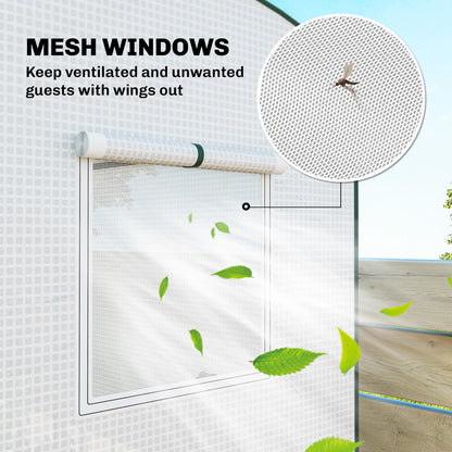 Mini Greenhouse, Garden Tomato Growhouse with Roll-Up Door and 2 Mesh Windows, PE Cover, 200 x 75 x 188 cm, White