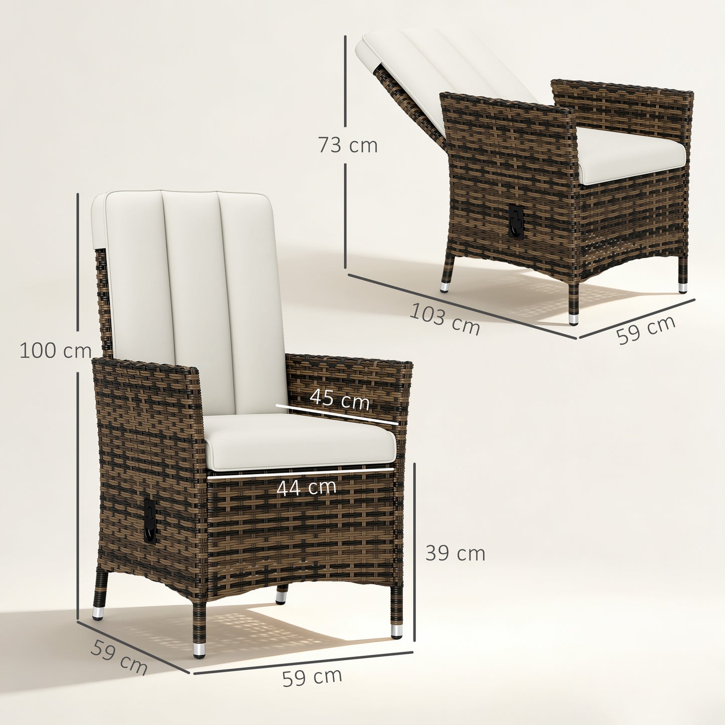 105°-150° Reclining Rattan Chair - Cream